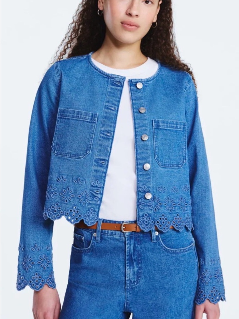 Woman’s Denim Jean Embroidered Eyelet Jacket